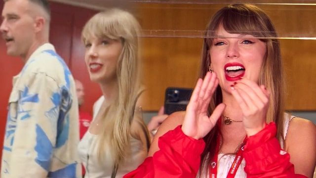 Taylor Swift cheering on Travis Kelce at Kansas City Chiefs game