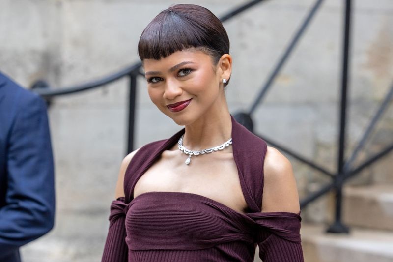Zendaya in a Plum Gown and the Chicest Micro Bangs