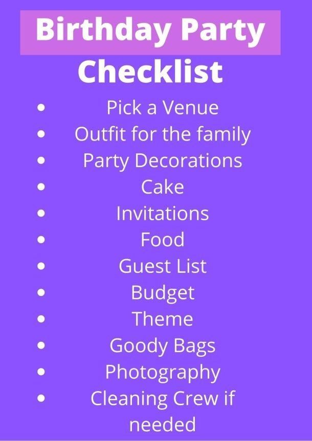 1st birthday party checklist